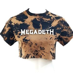 MEGADETH Heavy Metal Rock Band Acid Washed Distressed "Cropped" Crop Top Rap Tee
